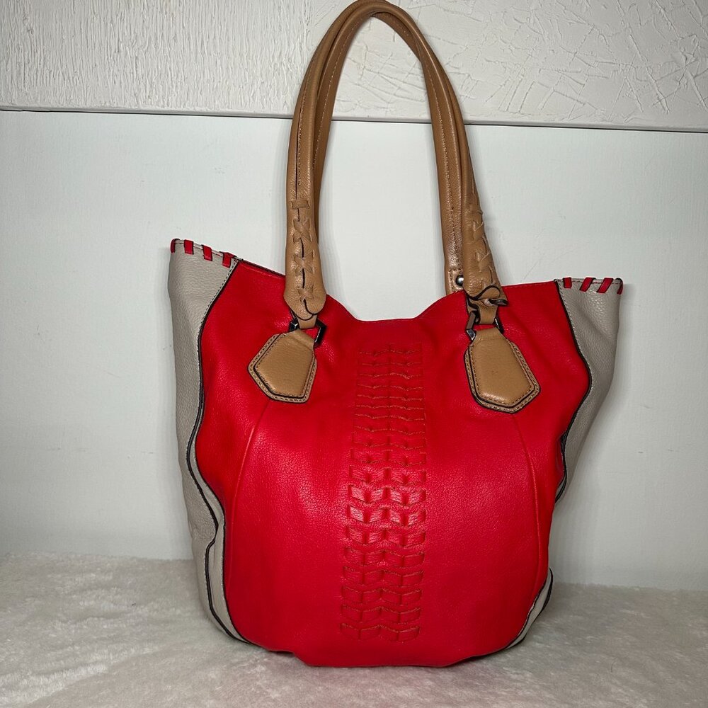 orYany Lyssie Soft Pebbled Leather Colorblock Tote - Berry - Picture 2 of 10